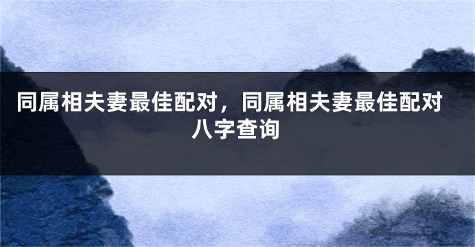同属相夫妻最佳配对,同属相夫妻最佳配对八字查询