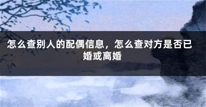 怎么查别人的配偶信息，怎么查对方是否已婚或离婚