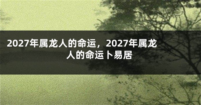 2027年属龙人的命运，2027年属龙人的命运卜易居