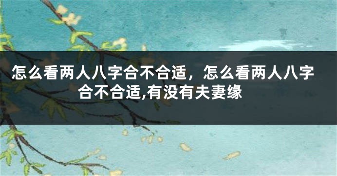 怎么看两人八字合不合适，怎么看两人八字合不合适,有没有夫妻缘
