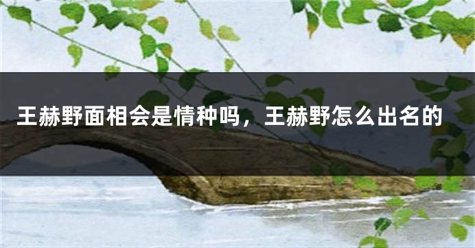 王赫野面相会是情种吗，王赫野怎么出名的