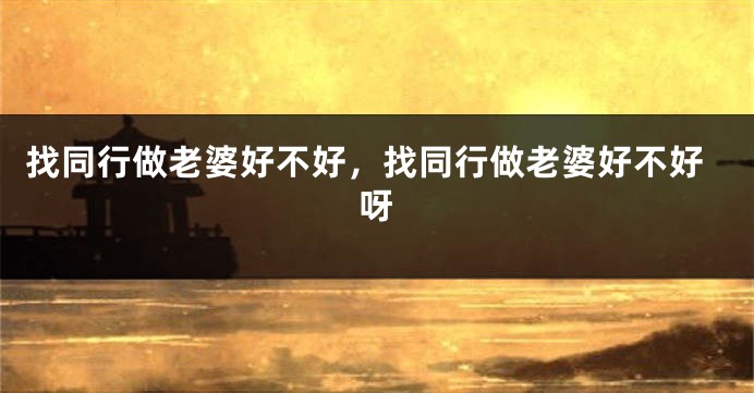 找同行做老婆好不好，找同行做老婆好不好呀