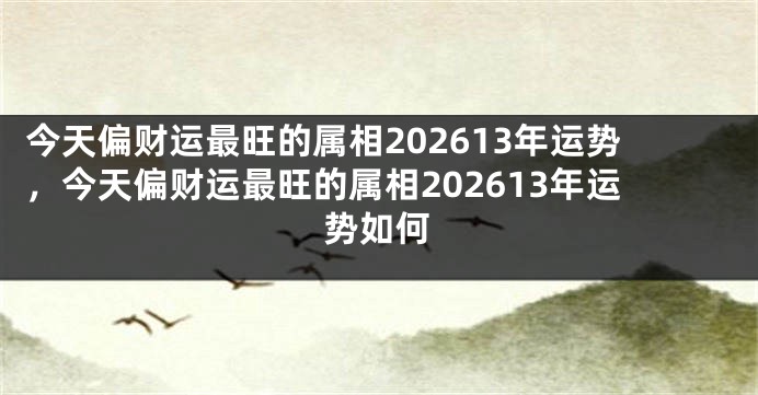 今天偏财运最旺的属相202613年运势，今天偏财运最旺的属相202613年运势如何