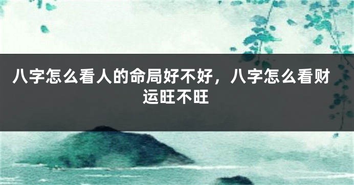 八字怎么看人的命局好不好，八字怎么看财运旺不旺