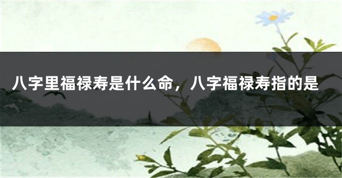 八字里福禄寿是什么命,八字福禄寿指的是