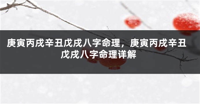 庚寅丙戌辛丑戊戌八字命理，庚寅丙戌辛丑戊戌八字命理详解