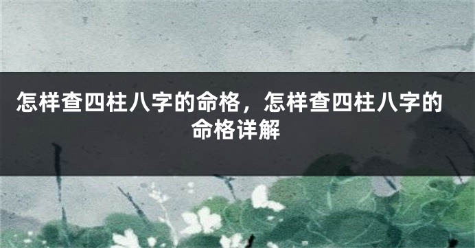 怎样查四柱八字的命格，怎样查四柱八字的命格详解