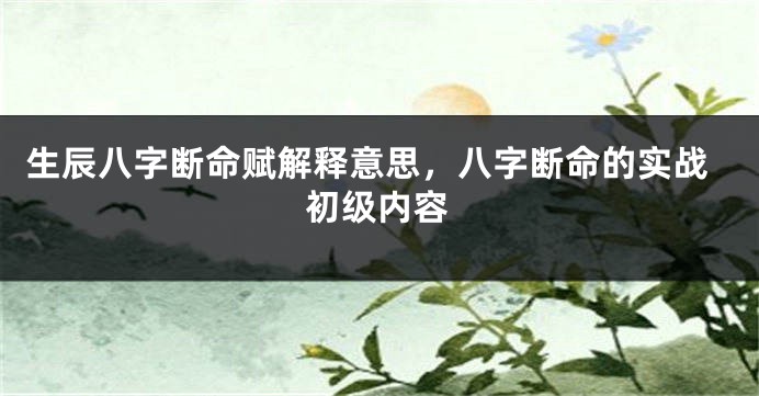生辰八字断命赋解释意思，八字断命的实战初级内容