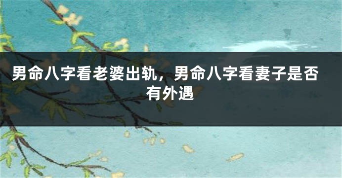 男命八字看老婆出轨,男命八字看妻子是否有外遇