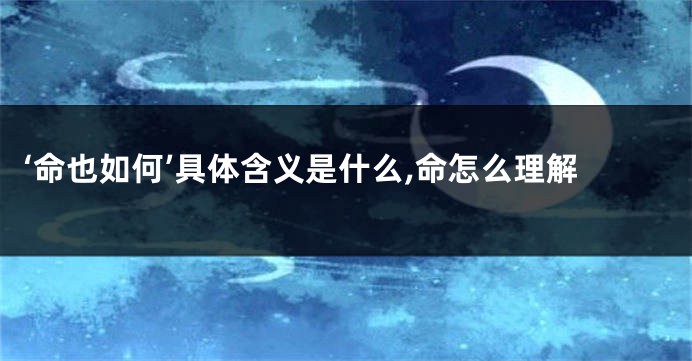 ‘命也如何’具体含义是什么,命怎么理解