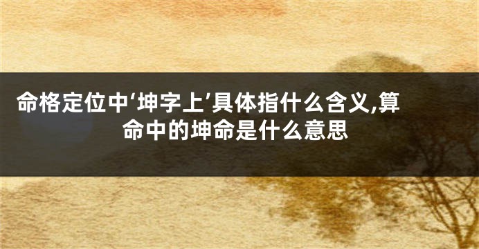 命格定位中‘坤字上’具体指什么含义,算命中的坤命是什么意思