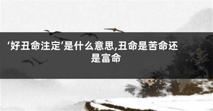 ‘好丑命注定’是什么意思,丑命是苦命还是富命