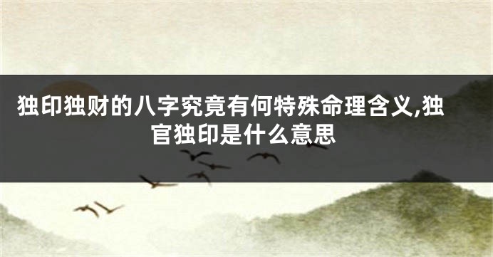 独印独财的八字究竟有何特殊命理含义,独官独印是什么意思