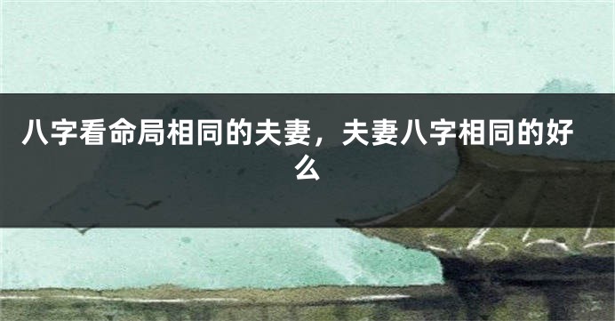 八字看命局相同的夫妻，夫妻八字相同的好么